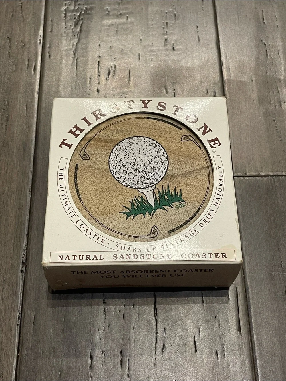 Vintage 1994 Thirstystone Golf Ball Sandstone Coasters Set of 4 USA w/ Box